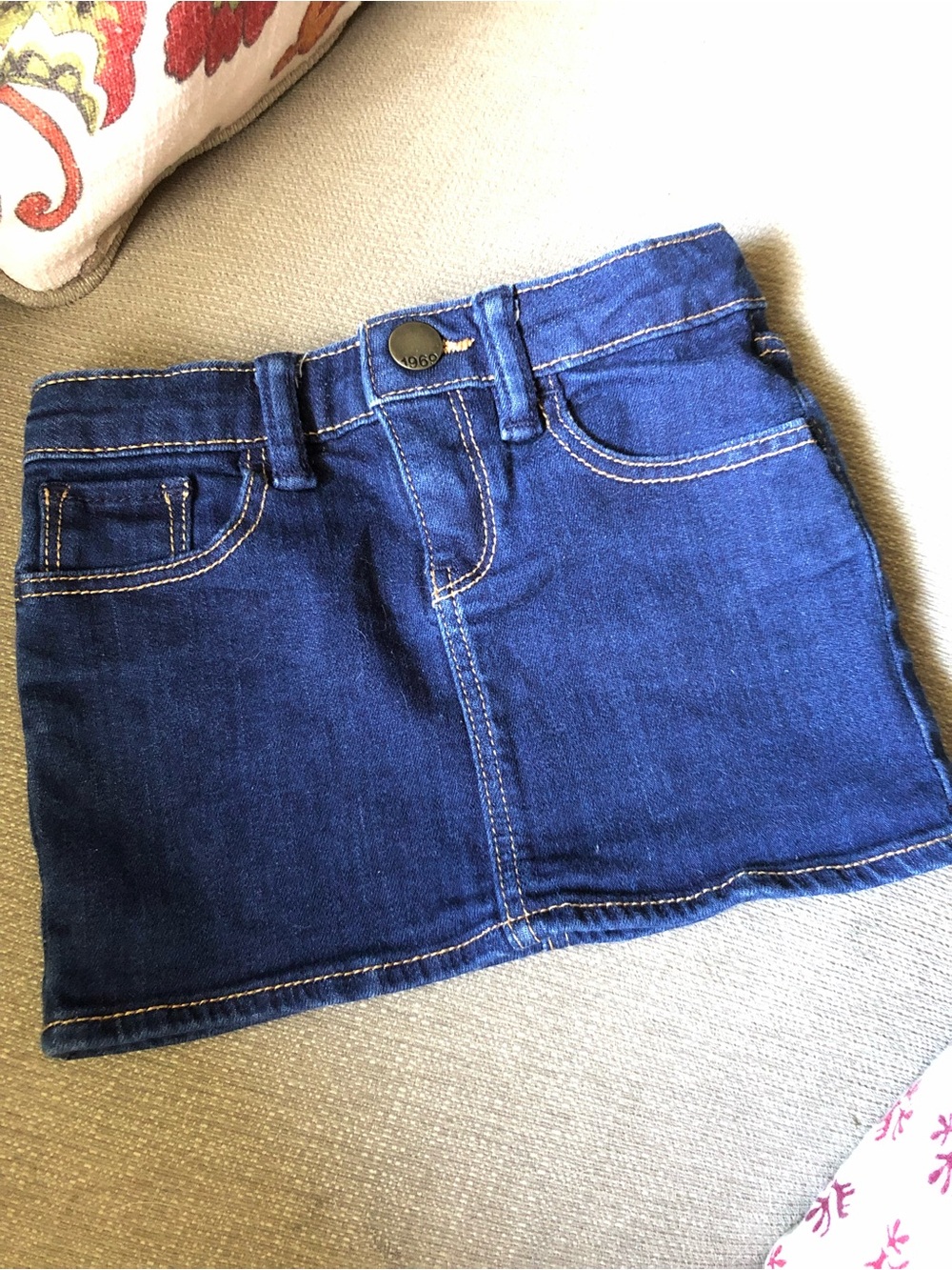 babyGap 1960 Denim Mini Skirt Dark Wash 3T Adjustable Waist Blue Jean Toddler